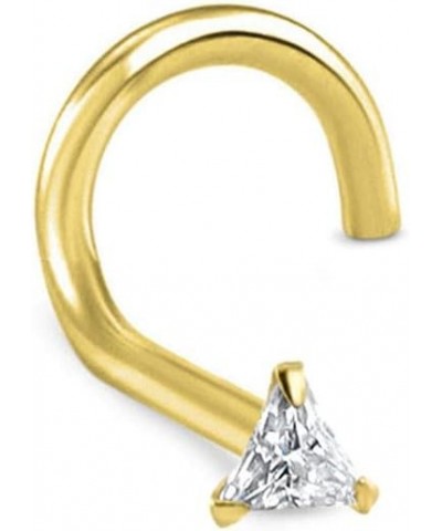 14k Solid Yellow Gold Nose Ring, Stud, Nose Screw, L Bend, Nose Bone Triangle CZ 22G 20G or 18G 22 Gauge - Left Nose Screw $1...