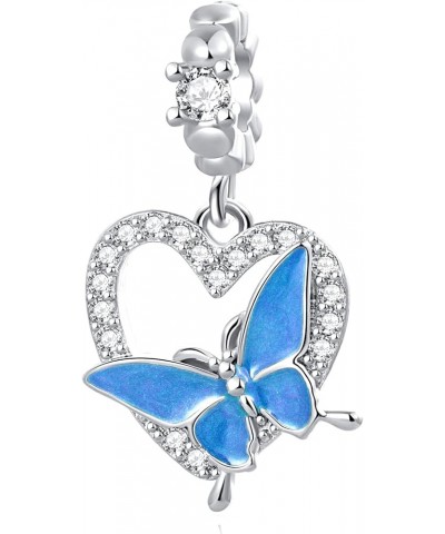 Crystal Butterfly Heart Dangle Charm for Pandora Bracelet Mothers Day Gift Bule Butterfly $7.64 Bracelets