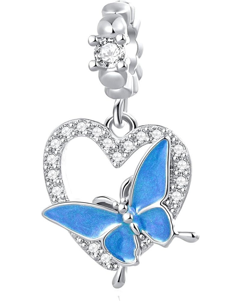 Crystal Butterfly Heart Dangle Charm for Pandora Bracelet Mothers Day Gift Bule Butterfly $7.64 Bracelets