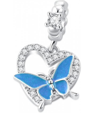 Crystal Butterfly Heart Dangle Charm for Pandora Bracelet Mothers Day Gift Bule Butterfly $7.64 Bracelets