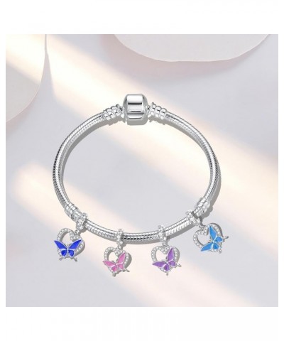 Crystal Butterfly Heart Dangle Charm for Pandora Bracelet Mothers Day Gift Bule Butterfly $7.64 Bracelets