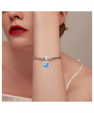 Crystal Butterfly Heart Dangle Charm for Pandora Bracelet Mothers Day Gift Bule Butterfly $7.64 Bracelets