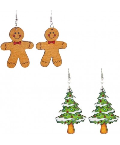 2 Pair Wooden Christmas Earrings Gift Earrings Socks Earrings Snowman Earrings Gingerbread Human Earrings Christmas Tree Earr...