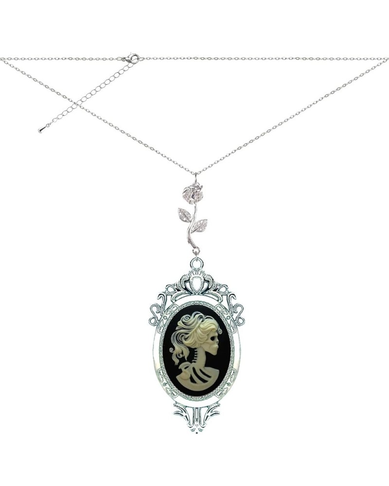 Brilliant Rose 39 stones Charm Necklace Antique Decor Cameo Pendant 2 Chains Velvet Pouch for Gift Skull $6.66 Necklaces