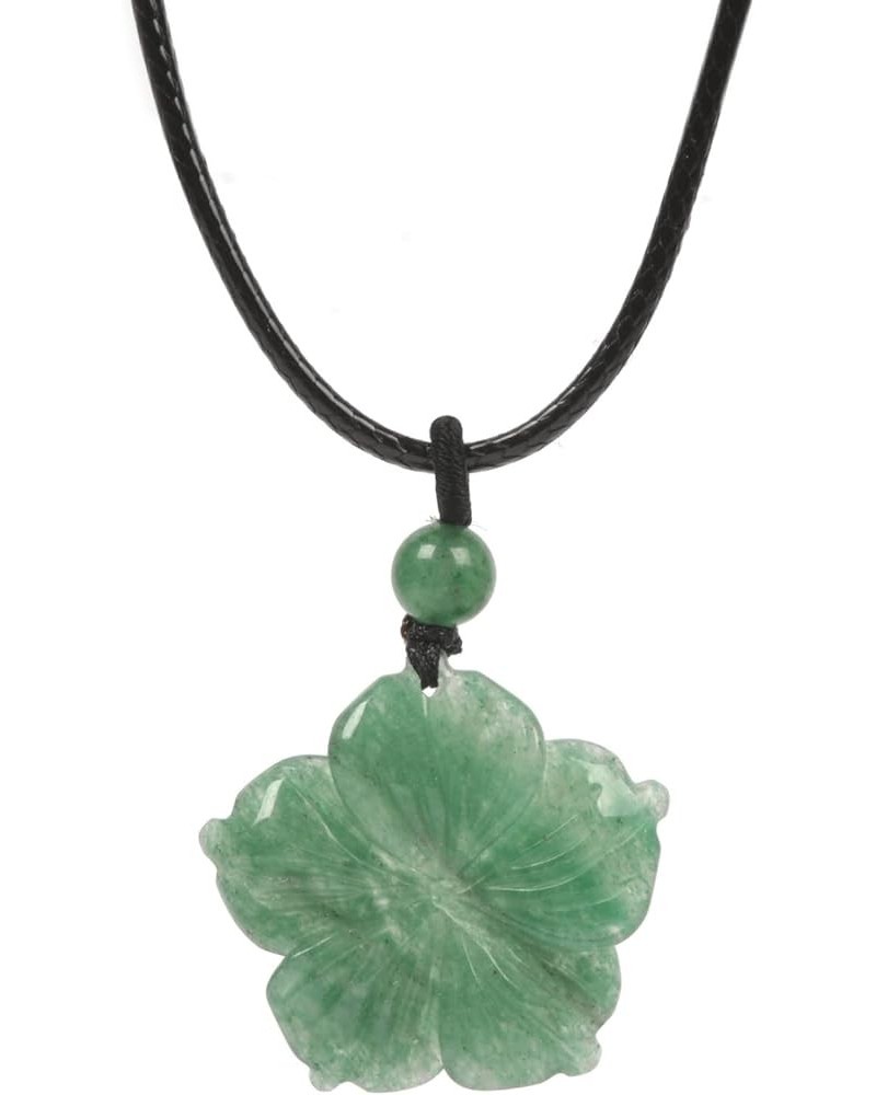 Hand Carved Healing Crystals Gemstone Hawaii Flower Pendant Hand Weaving Wax Rope Necklace 22 inch Green Aventurine $7.50 Nec...