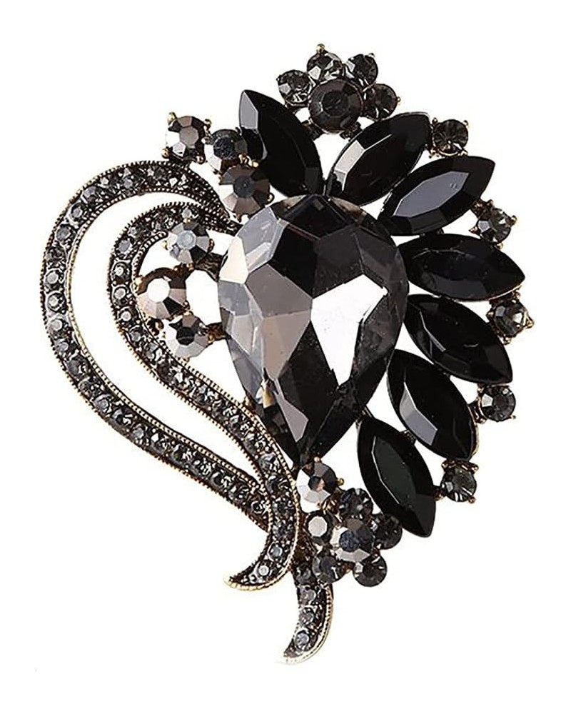 Black Leaf Bouquet Scarf Brooch Pin Austrian Crystal Antiqued Silver Tone Black $8.54 Brooches & Pins