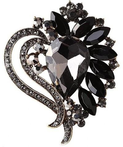 Black Leaf Bouquet Scarf Brooch Pin Austrian Crystal Antiqued Silver Tone Black $8.54 Brooches & Pins