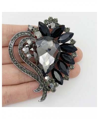 Black Leaf Bouquet Scarf Brooch Pin Austrian Crystal Antiqued Silver Tone Black $8.54 Brooches & Pins