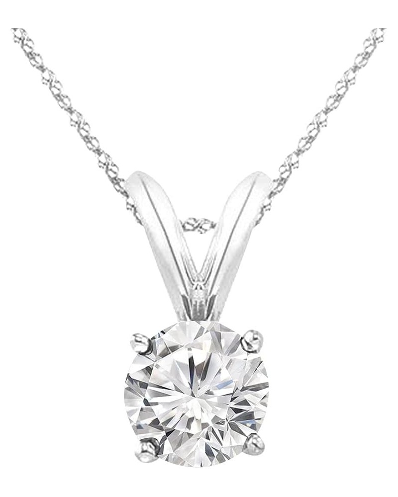 1/2-3.00 CT Diamond, 14k White Gold 4 Prong Set Round-cut Lab Grown Diamond Solitaire Stud Pendant Necklace (J, VS-SI) Jewelr...