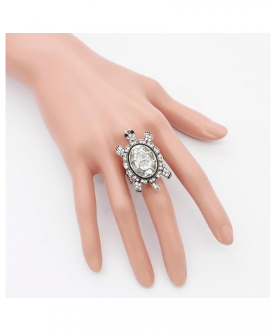 Sea Turtle Design Rhinestone Stretch Statement Ring for Women Size for 7-9 Antique Silver Clear $10.18 Rings