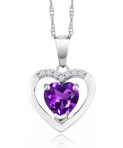 10K White Gold Purple Amethyst and White Diamond Pendant Necklace For Women (0.70 Cttw, Gemstone February Birthstone, Heart S...