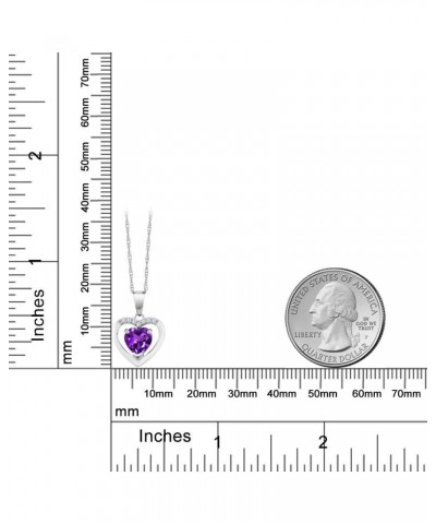 10K White Gold Purple Amethyst and White Diamond Pendant Necklace For Women (0.70 Cttw, Gemstone February Birthstone, Heart S...