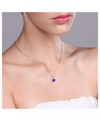 10K White Gold Purple Amethyst and White Diamond Pendant Necklace For Women (0.70 Cttw, Gemstone February Birthstone, Heart S...