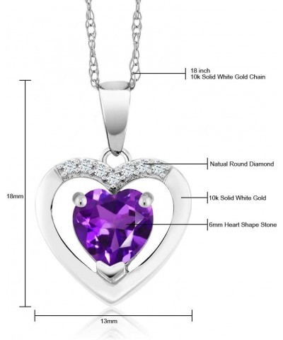 10K White Gold Purple Amethyst and White Diamond Pendant Necklace For Women (0.70 Cttw, Gemstone February Birthstone, Heart S...