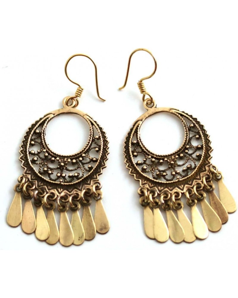 Bronze Bohemian Sun Moon Hippie Boho Filigree Chandelier Drop Dangle Earrings Vintage Thailand Jewelry $10.59 Earrings