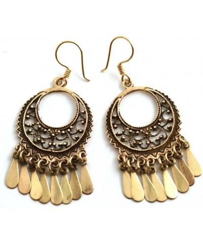 Bronze Bohemian Sun Moon Hippie Boho Filigree Chandelier Drop Dangle Earrings Vintage Thailand Jewelry $10.59 Earrings