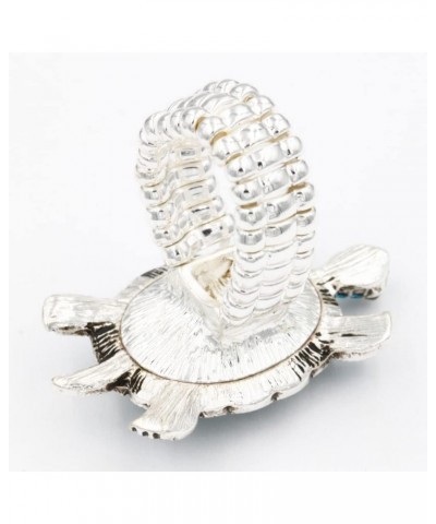 Sea Turtle Design Rhinestone Stretch Statement Ring for Women Size for 7-9 Antique Silver Clear $10.18 Rings