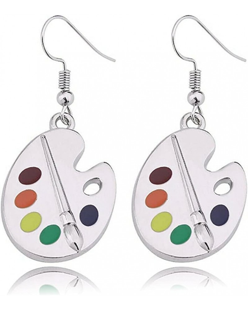 Colorful Artist Paint Palette and Paint Brush Pendant Drop Earrings Painter Artist Jewelry Gift for Art Teacher Art Student $...