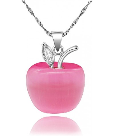 Silver Plated Candy Apple Cubic Zirconia Pendant Necklace Earrings Jewelry for Women YL007 Pink $7.97 Necklaces