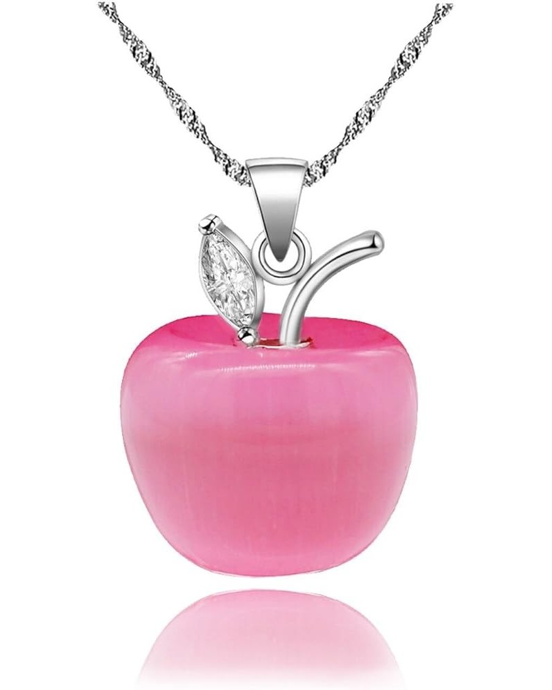 Silver Plated Candy Apple Cubic Zirconia Pendant Necklace Earrings Jewelry for Women YL007 Pink $7.97 Necklaces