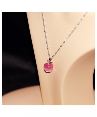 Silver Plated Candy Apple Cubic Zirconia Pendant Necklace Earrings Jewelry for Women YL007 Pink $7.97 Necklaces