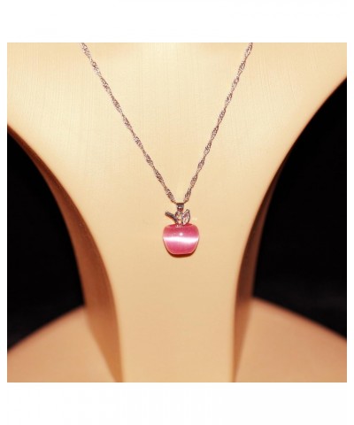 Silver Plated Candy Apple Cubic Zirconia Pendant Necklace Earrings Jewelry for Women YL007 Pink $7.97 Necklaces