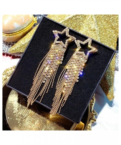 Rhinestone Star Tassel Stud Drop Dangle Earrings for Women Girl Jewelry Gifts Sparkly Crystal Waterfall Fringe Earrings Pave ...