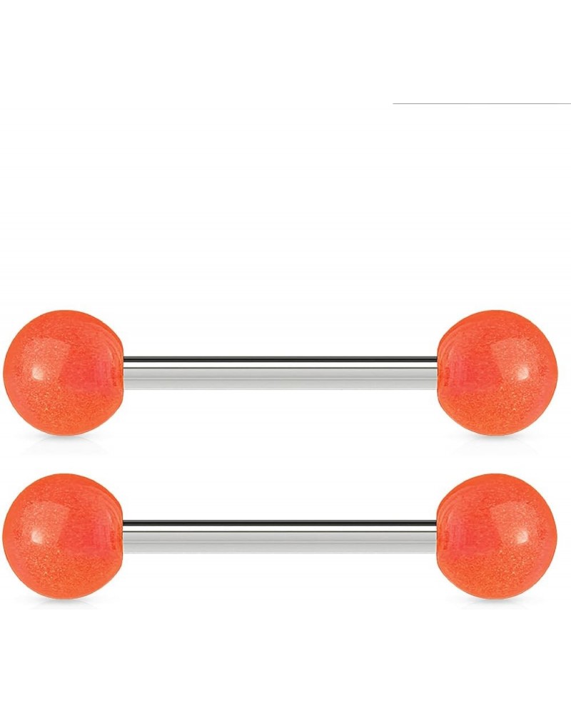 14G Stainless Steel Glow In The Dark Nipple & Tongue Rings Barbells,16mm (Sold as a Pair) Orange $8.39 Body Jewelry