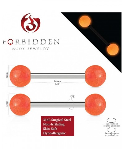 14G Stainless Steel Glow In The Dark Nipple & Tongue Rings Barbells,16mm (Sold as a Pair) Orange $8.39 Body Jewelry