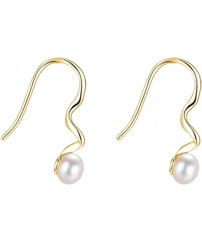 Sterling Silver Spiral Pearls Drop Earrings for Women Teen Girls Pearls Dangle Earrings B-Gold $9.00 Earrings