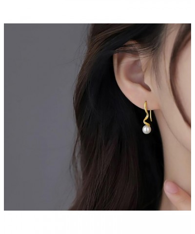 Sterling Silver Spiral Pearls Drop Earrings for Women Teen Girls Pearls Dangle Earrings B-Gold $9.00 Earrings