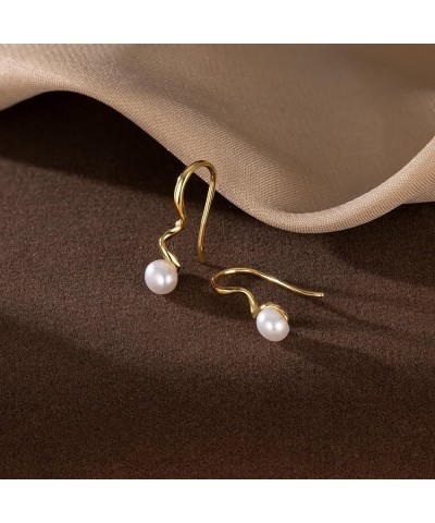 Sterling Silver Spiral Pearls Drop Earrings for Women Teen Girls Pearls Dangle Earrings B-Gold $9.00 Earrings