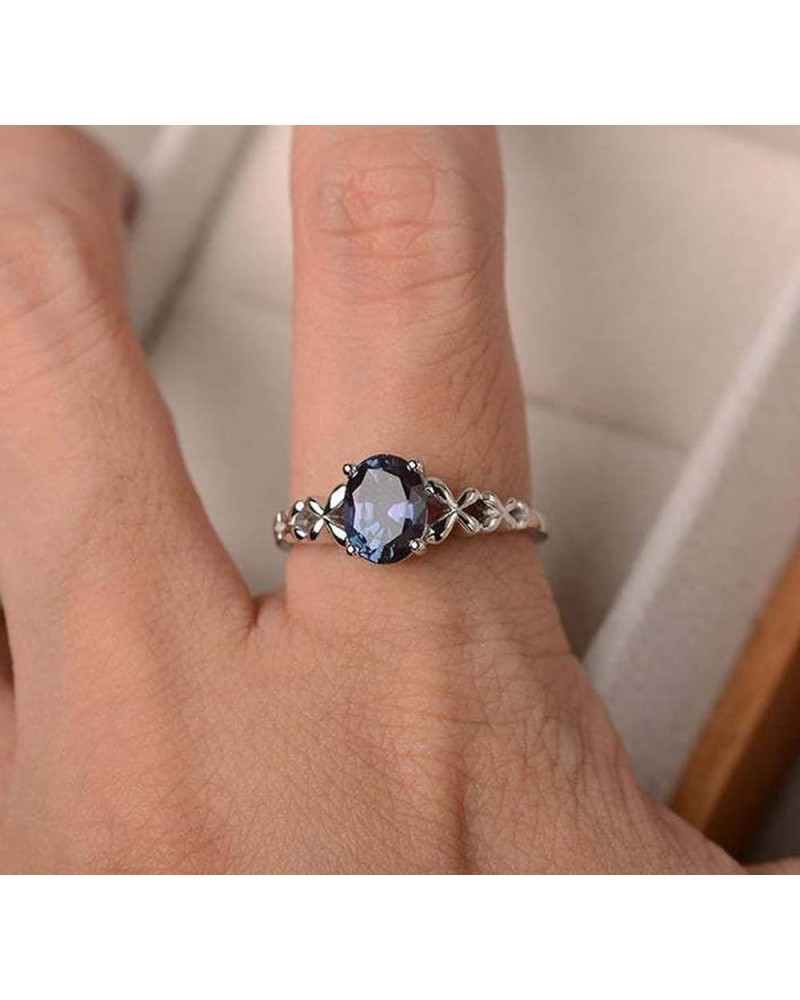 Genuine Women's 925 Sterling Silver Ring Oval Cut Natural Sapphire Blue CZ Crystal Butterfly Ring Engagement Party Band Ring ...