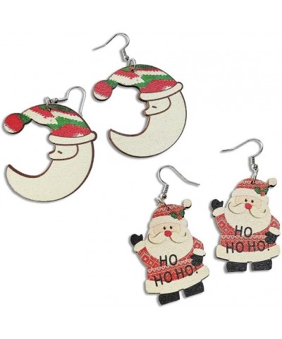 1-2Pairs Christmas Theme Wooden Drop Dangle Earrings Bulk Snowman Santa Claus Gingerbread Christmas Tree Cartoon Print for Wo...