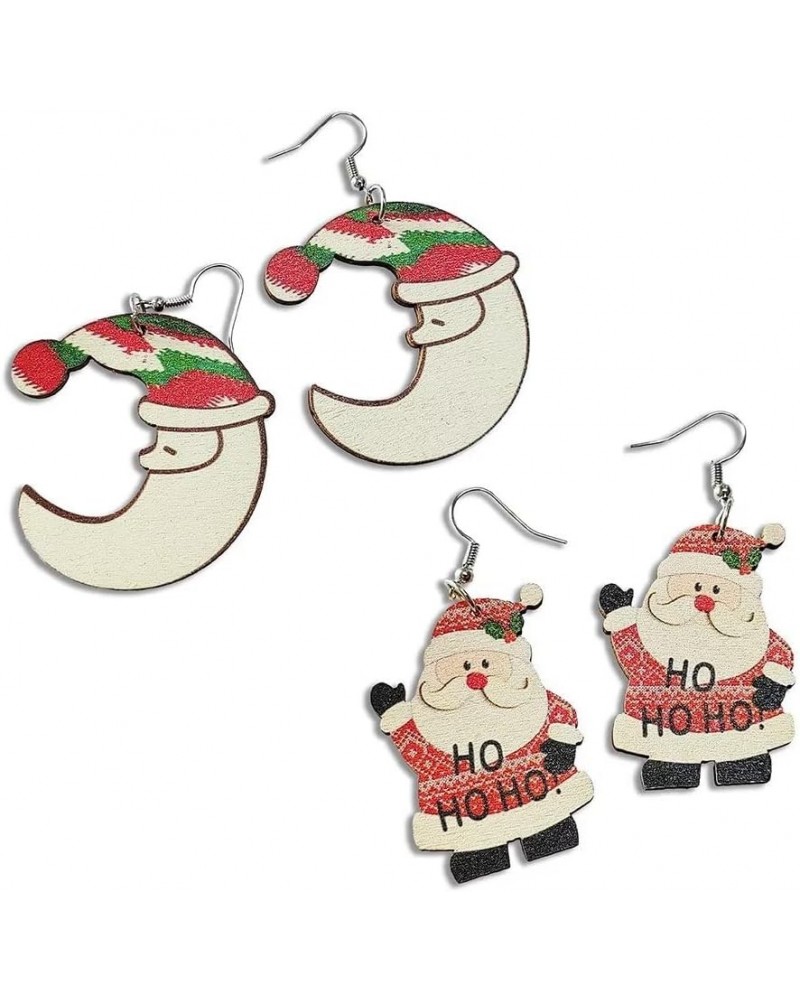 1-2Pairs Christmas Theme Wooden Drop Dangle Earrings Bulk Snowman Santa Claus Gingerbread Christmas Tree Cartoon Print for Wo...