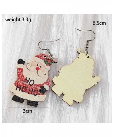 1-2Pairs Christmas Theme Wooden Drop Dangle Earrings Bulk Snowman Santa Claus Gingerbread Christmas Tree Cartoon Print for Wo...