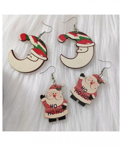 1-2Pairs Christmas Theme Wooden Drop Dangle Earrings Bulk Snowman Santa Claus Gingerbread Christmas Tree Cartoon Print for Wo...