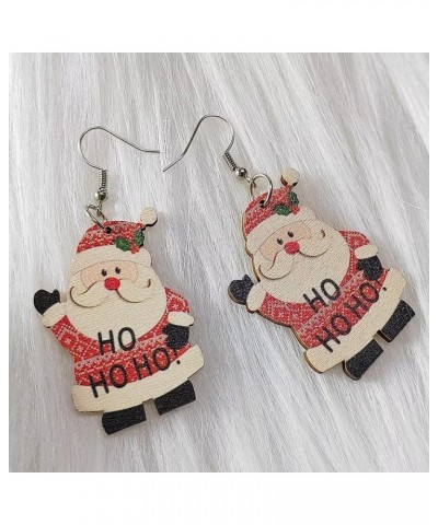 1-2Pairs Christmas Theme Wooden Drop Dangle Earrings Bulk Snowman Santa Claus Gingerbread Christmas Tree Cartoon Print for Wo...