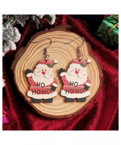 1-2Pairs Christmas Theme Wooden Drop Dangle Earrings Bulk Snowman Santa Claus Gingerbread Christmas Tree Cartoon Print for Wo...