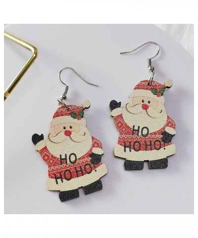 1-2Pairs Christmas Theme Wooden Drop Dangle Earrings Bulk Snowman Santa Claus Gingerbread Christmas Tree Cartoon Print for Wo...