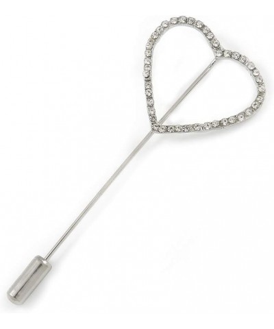 Silver Tone Clear Crystal Open Heart Lapel, Hat, Suit, Tuxedo, Collar, Scarf, Coat Stick Brooch Pin - 65mm L $13.08 Brooches ...