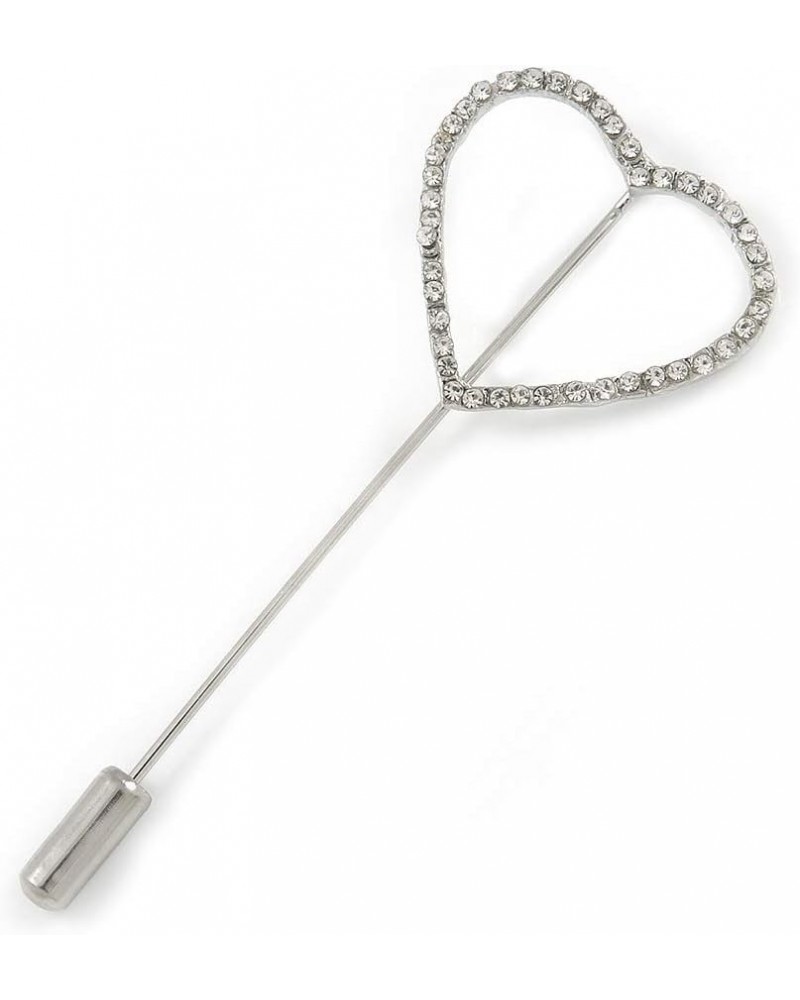 Silver Tone Clear Crystal Open Heart Lapel, Hat, Suit, Tuxedo, Collar, Scarf, Coat Stick Brooch Pin - 65mm L $13.08 Brooches ...