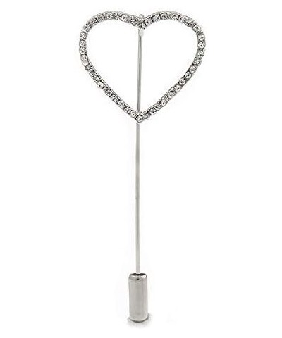 Silver Tone Clear Crystal Open Heart Lapel, Hat, Suit, Tuxedo, Collar, Scarf, Coat Stick Brooch Pin - 65mm L $13.08 Brooches ...