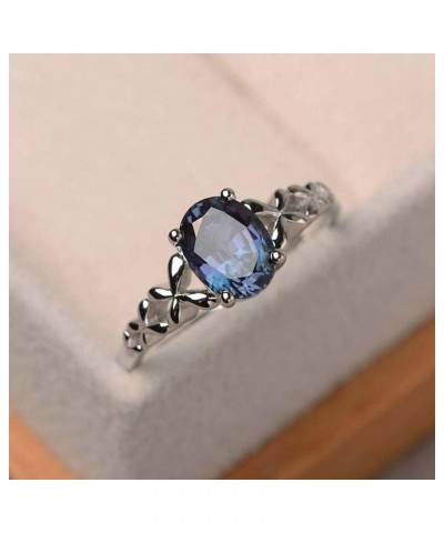 Genuine Women's 925 Sterling Silver Ring Oval Cut Natural Sapphire Blue CZ Crystal Butterfly Ring Engagement Party Band Ring ...