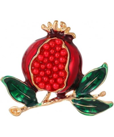 Red Pomegranate Brooch Pins 3D Fruit Enamel Lapel Pin Red Rhinestone Badge Pin Pomegranate Green Leaf Pin Brooch Fashion Wome...