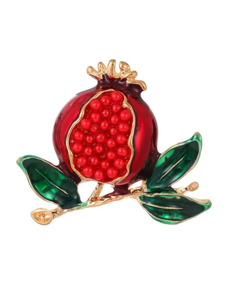 Red Pomegranate Brooch Pins 3D Fruit Enamel Lapel Pin Red Rhinestone Badge Pin Pomegranate Green Leaf Pin Brooch Fashion Wome...