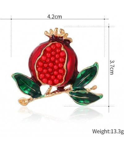 Red Pomegranate Brooch Pins 3D Fruit Enamel Lapel Pin Red Rhinestone Badge Pin Pomegranate Green Leaf Pin Brooch Fashion Wome...