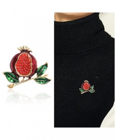 Red Pomegranate Brooch Pins 3D Fruit Enamel Lapel Pin Red Rhinestone Badge Pin Pomegranate Green Leaf Pin Brooch Fashion Wome...