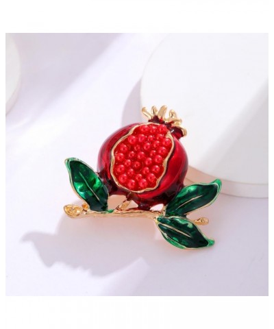 Red Pomegranate Brooch Pins 3D Fruit Enamel Lapel Pin Red Rhinestone Badge Pin Pomegranate Green Leaf Pin Brooch Fashion Wome...