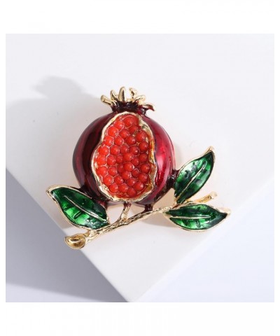 Red Pomegranate Brooch Pins 3D Fruit Enamel Lapel Pin Red Rhinestone Badge Pin Pomegranate Green Leaf Pin Brooch Fashion Wome...